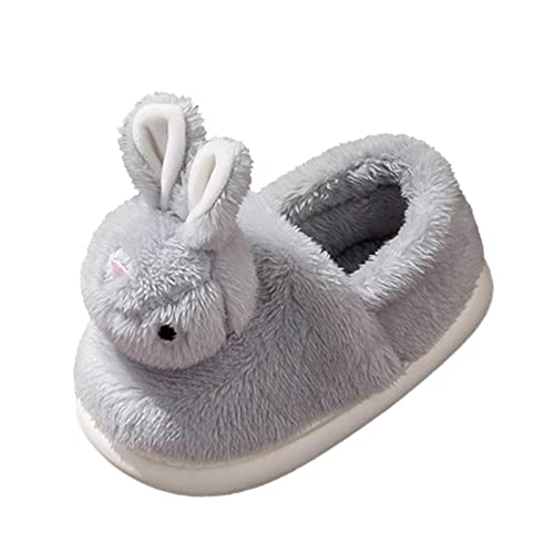 Generisch Hausschuhe Damen/Kinder Mode Winter Jungen Hausschuhe mit flachem Boden, leicht, kurz, warm, niedlich, Cartoon-Kaninchen Badeschuhe 20 Mädchen (Grey, 23 Toddler) von Generisch
