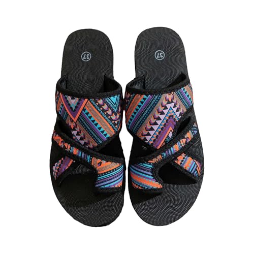 Generisch Hausschuhe Damen Flache Sandalen Hochwertige Sandalen Frauen Plateau Schlappen Weiche Slip On Slippers Tragbare Hausschuhe Bequeme Urlaubspan Flip Flops Leicht Strandschuhe von Generisch