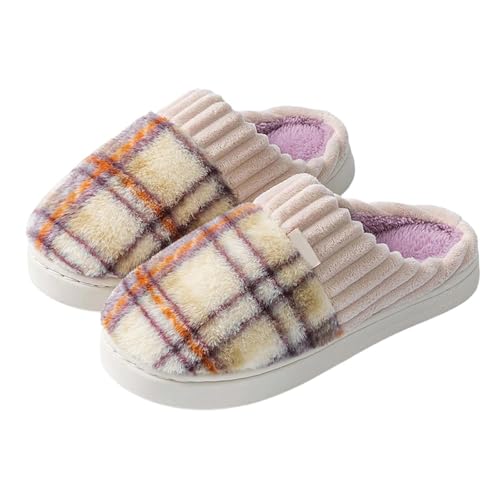 Generisch Hausschuhe Damen Flauschige Plüsch Pantoffeln mit Karomuster rutschfeste Sohle Slippers Winter Warm Filzpantoffeln Schlafzimmer Hauspantoffeln in Wolkenform Drinnen Draußen von Generisch