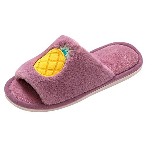 Generisch Hausschuhe Damen Herren Damen Fuzzy Faux Memory Foam Flat Slide Slippers Bequeme Offene Zehenhausschuhe Baumwollslipper Schuhe Damen 2017 (Purple, 38-39) von Generisch