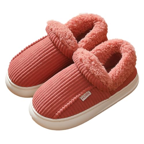 Generisch Hausschuhe Damen Herren Damen Herren Winter warme rutschfeste Schuhe mit Absatz Damen Schuhe Weite H 41 (Watermelon Red, 41) von Generisch