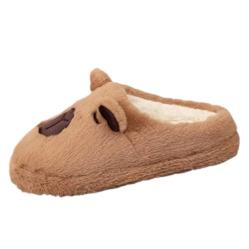 Generisch Hausschuhe Damen Herren Hausschuhe Damen Winter Indoor rutschfeste warme verdickte Mondschuhe Wollpantoffeln weiche Unterseite Schuhe Damen Stöckelschuhe (Brown, 45) von Generisch