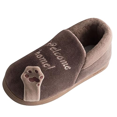 Generisch Hausschuhe Damen Herren Männer Schuhe Mode Cartoon Katze Hause Innen Paar Baumwolle Hausschuhe Winter Warme Baumwolle Schuhe Hausschuhe Schuhe Herren Boots Winter (Coffee, 44) von Generisch