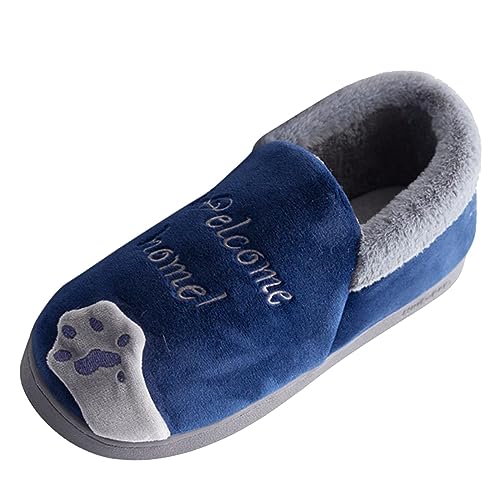 Generisch Hausschuhe Damen Herren Männer Schuhe Mode Cartoon Katze Hause Innen Paar Baumwolle Hausschuhe Winter Warme Baumwolle Schuhe Hausschuhe Schuhe Herren Boots Winter (Dark Blue, 42) von Generisch