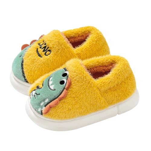 Generisch Hausschuhe Damen Herren Mode Winter Kinder Hausschuhe Jungen Mädchen Flacher Boden rutschfeste Slip-On Runde Zehe warme Cartoon-Dinosaurier Schwimmschuhe (A, 23 Toddler) von Generisch