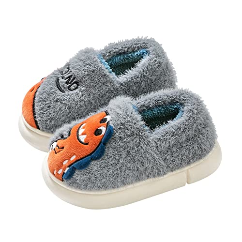 Generisch Hausschuhe Damen Herren Mode Winter Kinder Hausschuhe Jungen Mädchen Flacher Boden rutschfeste Slip-On Runde Zehe warme Cartoon-Dinosaurier Schwimmschuhe (B, 33.5 Big Kids) von Generisch