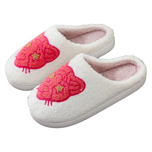 Generisch Hausschuhe Damen Herren Paar Winter Tier Muster Cartoon Große Größe Warm Gepolsterte Baumwolle Hausschuhe Plateau Schuhe Damen Silber (White, 45) von Generisch