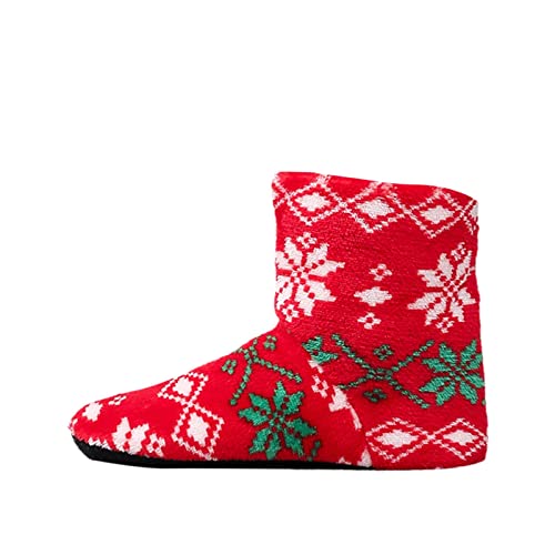 Generisch Hausschuhe Damen Herren Weihnachten Festliche Schnee Haushalt Warm Silent Boden Stiefel Boden Hausschuhe Baumwolle Schuhe Schuhe Weite K Damen Pantolette (Red, 40) von Generisch