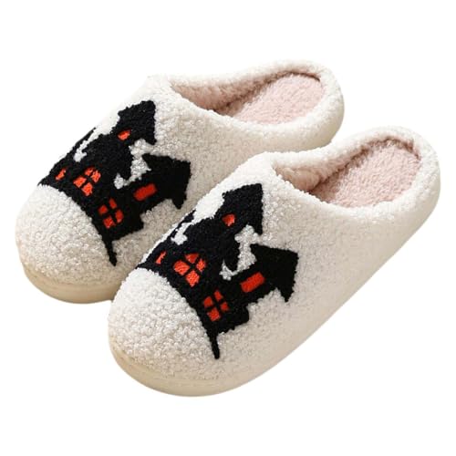 Generisch Hausschuhe Damen Herren Winter Halloween Weihnachten Urlaub Slipper Haus Schuhe Home Slipper Fuzzy Outdoor Indoor Schlafzimmer Hausschuhe Halloween Kürbis Plüsch Pantoffeln Warmer Schuhe von Generisch