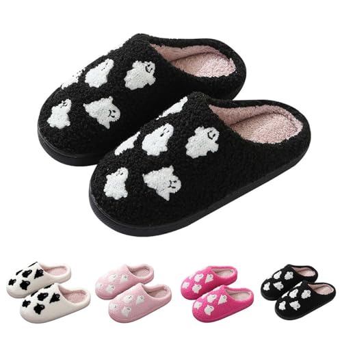 Generisch Hausschuhe Damen Herren Winter Halloween Weihnachten Urlaub Slipper Haus Schuhe Home Slipper Fuzzy Outdoor Indoor Schlafzimmer Hausschuhe Halloween Kürbis Plüsch Pantoffeln Warmer Schuhe von Generisch