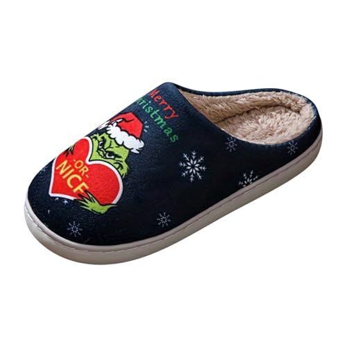 Generisch Hausschuhe Damen Herren Winter Weihnachts Hausschuhe Plüsch Warme Weihnachtspantoffeln Cartoon Hauspantoffeln Kuschelige Pantoletten Rutschfeste Leichte Weiche Indoor Slippers Lustig von Generisch
