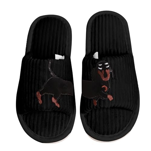 Generisch Hausschuhe Damen Offene Zehen Pantoffeln mit Hund Motiv Lustige Cartoon Tierdruck Hausschlappen Haus Schlafzimmer Schuhe Bequem Trendy Slide Slipper Schuhe Herbst Winter Hauspantoffeln von Generisch