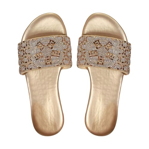 Generisch Hausschuhe Damen Sommer Glitzer Offene Pantoletten Slip-On Sandalen Mit Strass Leicht Schlappen Ein Riemen Sommersandalen Flach Bequem Strandpantoffeln Atmungsaktiv Sommersandalen Gr.36-43 von Generisch