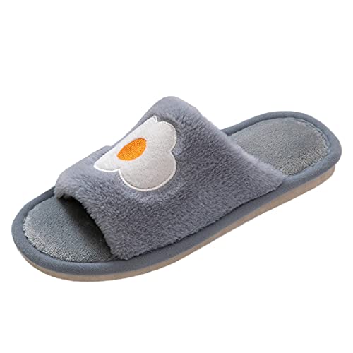 Generisch Hausschuhe Damen Winter Damen Fuzzy Faux Memory Foam Flat Slide Slippers Bequeme Offene Zehenhausschuhe Baumwollslipper (Dark Gray, 38-39) von Generisch