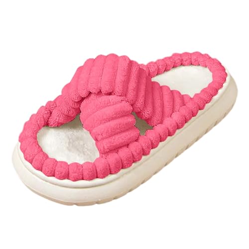 Generisch Hausschuhe Für Damen Flauschige - Mit Memory Foam Open-Toe Rutschfeste Kordsamt Cross-Band Warm Slide Flache Atmungsaktiv Bequem Tragbare Trendy Pantoffeln House Slippers Alltag Lounge von Generisch