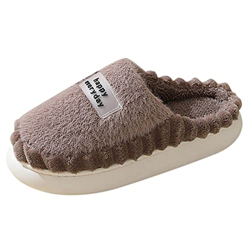 Generisch Hausschuhe Herren Herren Hausschuhe Winter Mode bequem Indoor warm flach weich rutschfest einfarbig Schwarze Schuhe Herren Winter (Coffee, 47) von Generisch