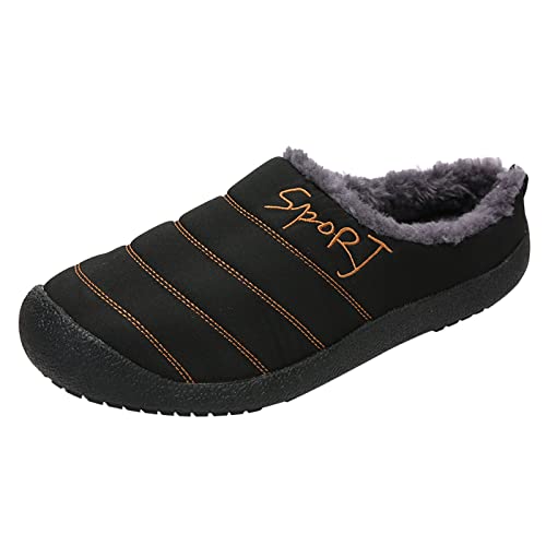 Generisch Hausschuhe Herren Winter Weiche Hausschuhe Damen Herren-Hausschuhe Warme Winter-Schuhe für Herren-Innenhaus-Slip-On mit Baumwolle Lammfell Hausschuhe Damen Hausschuhe Herren 46 (Black, 44) von Generisch