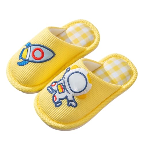 Generisch Hausschuhe Kinder Winter Kinder Hausschuhe Mädchen männlich Leben rutschfeste Kurze warme Bequeme süße Astronautenmuster (Yellow, 33.5 Big Kids) von Generisch