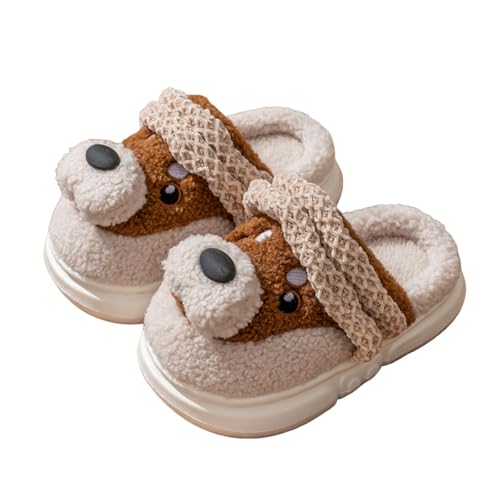 Generisch Hausschuhe Kinder mit Hunde Motive Pantoffeln Fuzzy Rutschfest Schlappen Mädchen Offener Hüttenschuhe Foam Sohle Freizeitschuhe Fleece Warme Pantoletten von Generisch