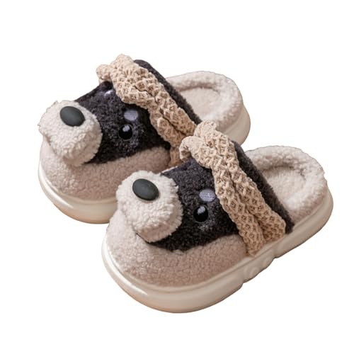 Generisch Hausschuhe Kinder mit Hunde Motive Pantoffeln Fuzzy Rutschfest Schlappen Mädchen Offener Hüttenschuhe Foam Sohle Freizeitschuhe Fleece Warme Pantoletten von Generisch
