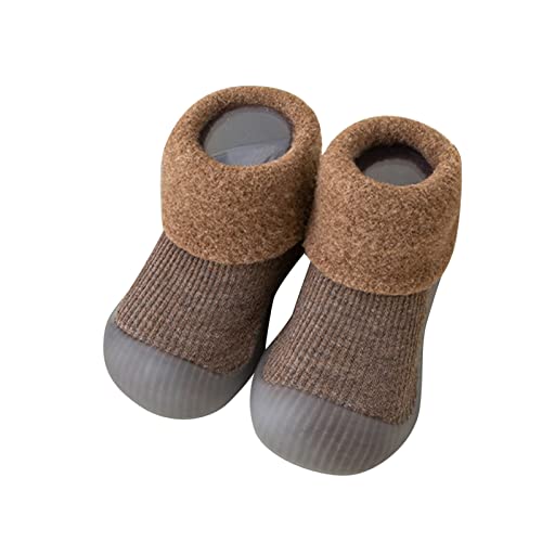 Generisch Hausschuhe Mädchen 21 Socken Schuhe Kleinkind Fleece WarmThe Floor Socken rutschfeste Prewalker Schuhe Designer Sneaker Damen (Coffee, 27 Toddler) von Generisch