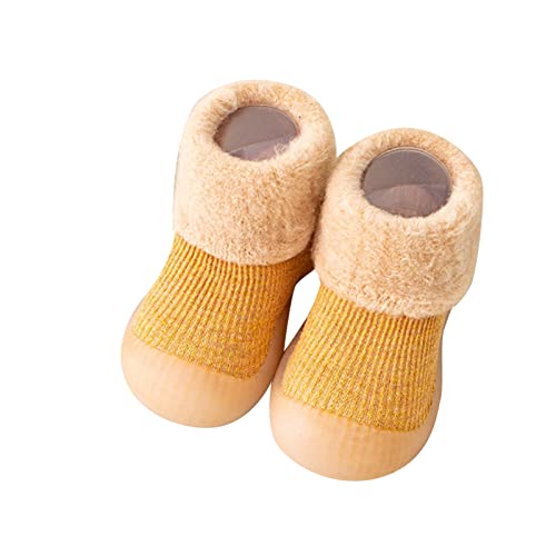 Generisch Hausschuhe Mädchen 21 Socken Schuhe Kleinkind Fleece WarmThe Floor Socken rutschfeste Prewalker Schuhe Designer Sneaker Damen (Yellow, 25 Toddler) von Generisch