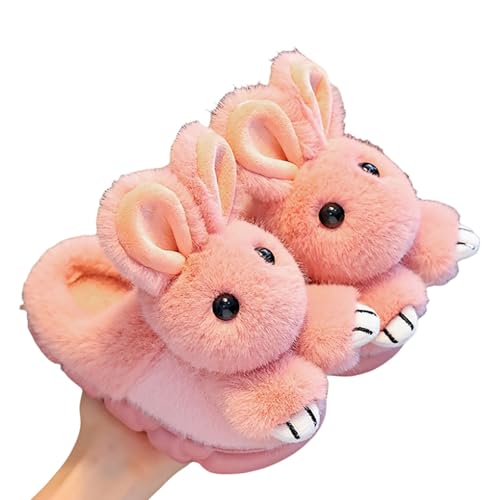 Generisch Hausschuhe Mädchen mit Hasen Motive Barfussschuhe Kinder Offener Hineinschlüpfen Slippers Kids Rutsch Freizeitschuhe Plüsch Breite Schuhe Süß Winter Pantoffeln von Generisch
