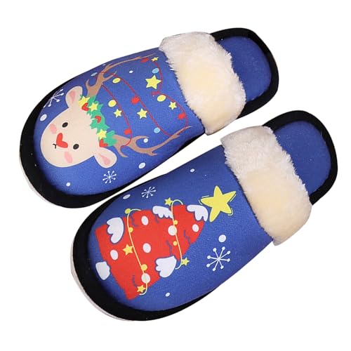 Generisch Hausschuhe Weihnachten Glückliche Hausschuhe für Damen Lustige Plüsch Winter Warme Flauschige Slippers von Generisch