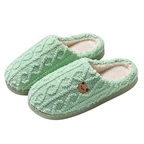 Generisch Hausschuhe Weihnachten Glückliche Hausschuhe für Damen Lustige Plüsch Winter Warme Flauschige Slippers von Generisch
