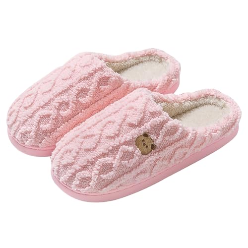 Generisch Hausschuhe Weihnachten Glückliche Hausschuhe für Damen Lustige Plüsch Winter Warme Flauschige Slippers von Generisch