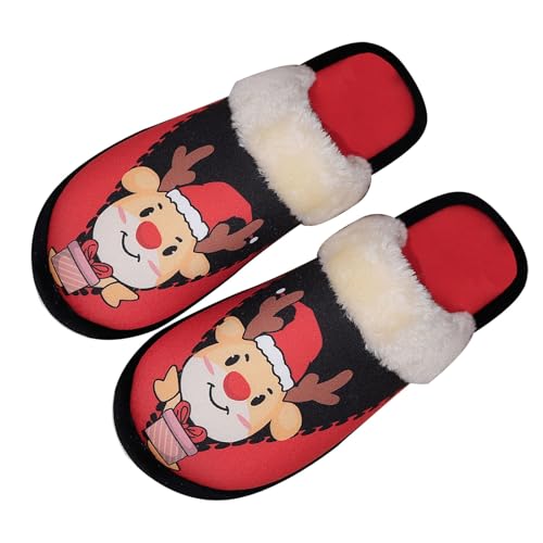 Generisch Hausschuhe Weihnachten Glückliche Hausschuhe für Damen Lustige Plüsch Winter Warme Flauschige Slippers von Generisch