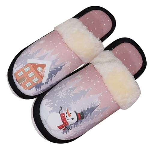 Generisch Hausschuhe Weihnachten Glückliche Hausschuhe für Damen Lustige Plüsch Winter Warme Flauschige Slippers von Generisch