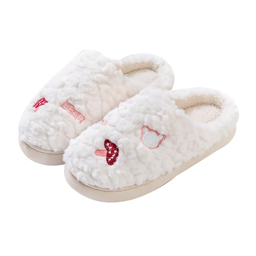 Generisch Hausschuhe Winter Warm Winter Gefütterte Hausschuhe Elegant Pluesch Feste Sohle Slipper Soft Fluffy Wide Fit Hauspantoffeln Leicht rutschfest Hauspantoffeln Comfy Crew Hausschuh von Generisch