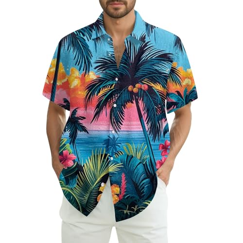 Generisch Hawaii Hemd Herren Kurzarm Hawaiihemden Männer Funky Blumen Knopfleiste Freizeithemden Sommerhemd Strandhemden Herren Sommerhemd Kurzarm von Generisch