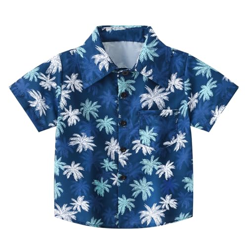 Generisch Hawaii Hemd Kinder 104 Baumwolle Hemd Baby Dunkelblau Kurzarm Revers Kurzarmhemden Button Down Hemdbluse Freizeithemd Kleinkind Hawaiihemd Junge Sommer Strandhemd Tropenmuster Hemdjacke von Generisch