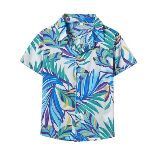 Generisch Hawaii Hemd Kinder 152 Baumwolle Hemd Baby Helles Blau Kurzarm Revers Kurzarmhemden Button Down Hemdbluse Freizeithemd Kleinkind Hawaiihemd Junge Sommer Strandhemd Tropenmuster Hemdjacke von Generisch