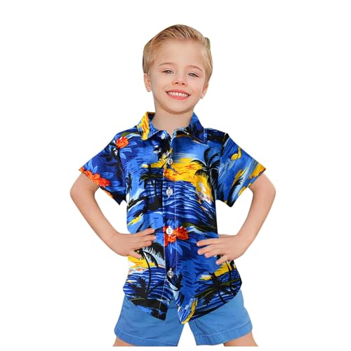 Generisch Hawaii Hemd Kinder 158 Baumwolle Hemd Baby Blau Kurzarm Revers Kurzarmhemden Button Down Hemdbluse Freizeithemd Kleinkind Hawaiihemd Junge Sommer Strandhemd Tropenmuster Hemdjacke von Generisch