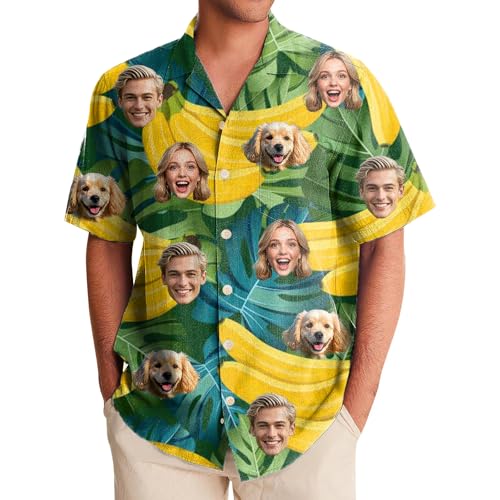 Generisch Hawaii Hemd Männer Damen, Personalisiert Hawaiihemd mit Gesicht Foto, Sommerhemd Strandhemd Kurzarm von Generisch