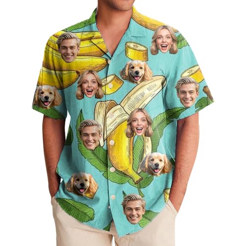 Generisch Hawaii Hemd Männer Damen, Personalisiert Hawaiihemd mit Gesicht Foto, Sommerhemd Strandhemd Kurzarm von Generisch