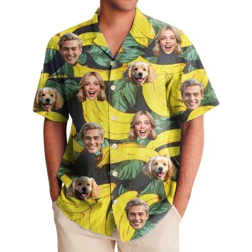 Generisch Hawaii Hemd Männer Damen, Personalisiert Hawaiihemd mit Gesicht Foto, Sommerhemd Strandhemd Kurzarm von Generisch