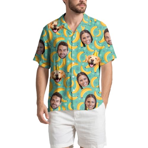 Generisch Hawaii Hemd Männer Damen, Personalisiert Hawaiihemd mit Gesicht Foto, Sommerhemd Strandhemd Kurzarm von Generisch