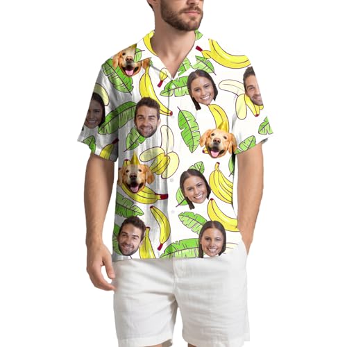 Generisch Hawaii Hemd Männer Damen, Personalisiert Hawaiihemd mit Gesicht Foto, Sommerhemd Strandhemd Kurzarm von Generisch