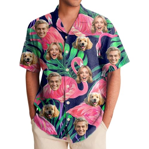 Generisch Hawaii Hemd Männer Damen, Personalisiert Hawaiihemd mit Gesicht Foto, Sommerhemd Strandhemd Kurzarm von Generisch