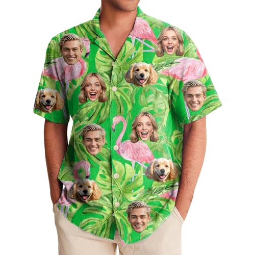 Generisch Hawaii Hemd Männer Damen, Personalisiert Hawaiihemd mit Gesicht Foto, Sommerhemd Strandhemd Kurzarm von Generisch