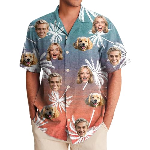 Generisch Hawaii Hemd Männer Damen, Personalisiert Hawaiihemd mit Gesicht Foto, Sommerhemd Strandhemd Kurzarm von Generisch