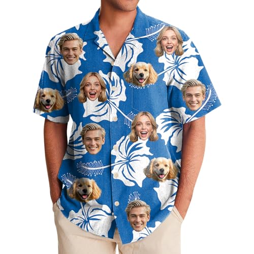 Generisch Hawaii Hemd Männer Damen, Personalisiert Hawaiihemd mit Gesicht Foto, Sommerhemd Strandhemd Kurzarm von Generisch