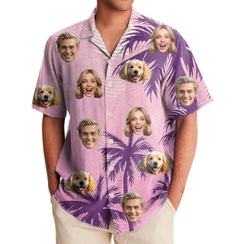 Generisch Hawaii Hemd Männer Damen, Personalisiert Hawaiihemd mit Gesicht Foto, Sommerhemd Strandhemd Kurzarm von Generisch