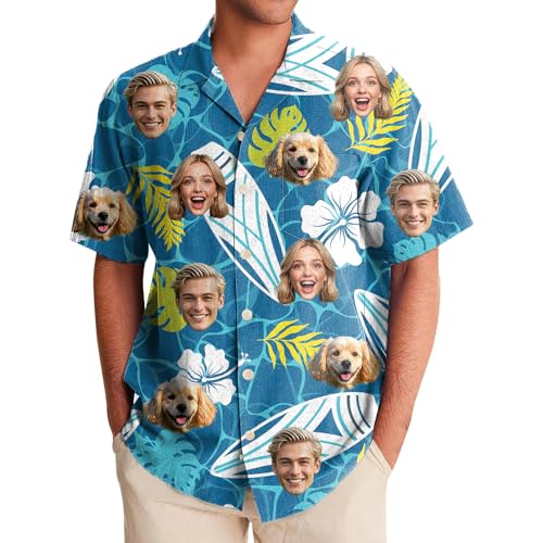Generisch Hawaii Hemd Männer Damen, Personalisiert Hawaiihemd mit Gesicht Foto, Sommerhemd Strandhemd Kurzarm von Generisch
