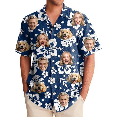 Generisch Hawaii Hemd Männer Damen, Personalisiert Hawaiihemd mit Gesicht Foto, Sommerhemd Strandhemd Kurzarm von Generisch