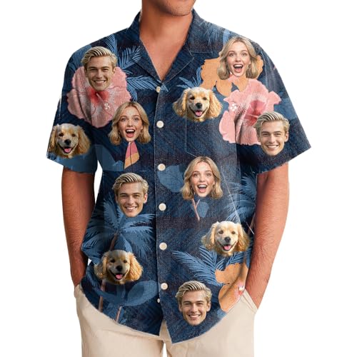 Generisch Hawaii Hemd Männer Damen, Personalisiert Hawaiihemd mit Gesicht Foto, Sommerhemd Strandhemd Kurzarm von Generisch